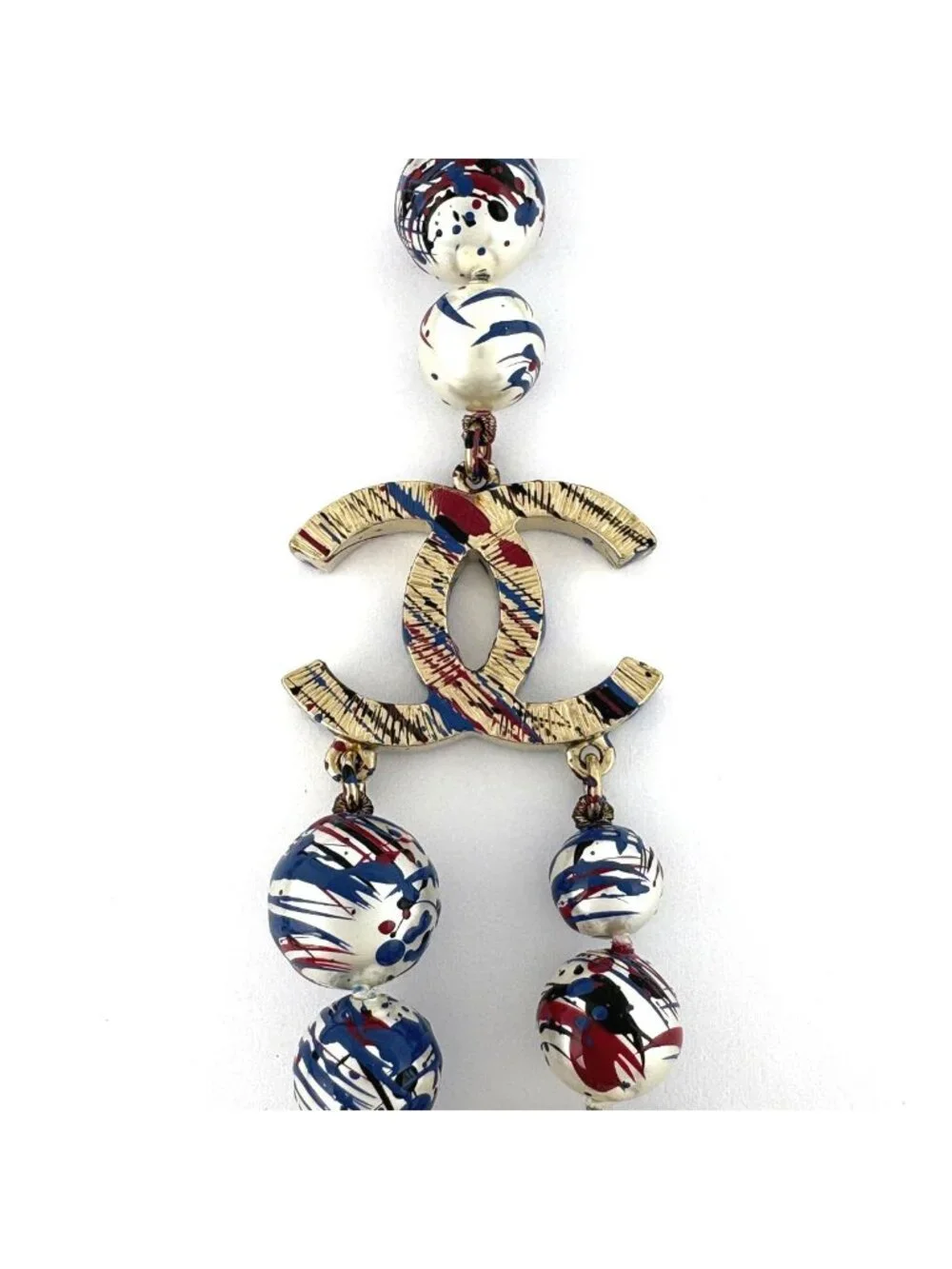 Chanel Necklace CC Logo Long Paint Faux Pearl Gold